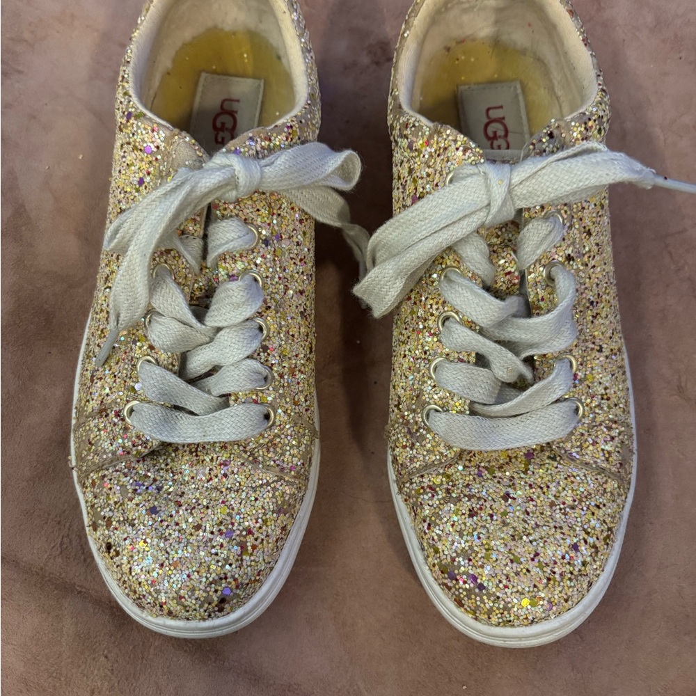 UGG Gold Glitter Sneakers with Cream Laces
